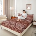 thumbnail image 3 of jejeloiu Western Vintage Damask King Sheets,Retro Print Bedding For Adults,Burgundy Gold,4pcs,1 Flat Sheet, 1 Fitted Sheet and 2 Pillowcases, 3 of 6