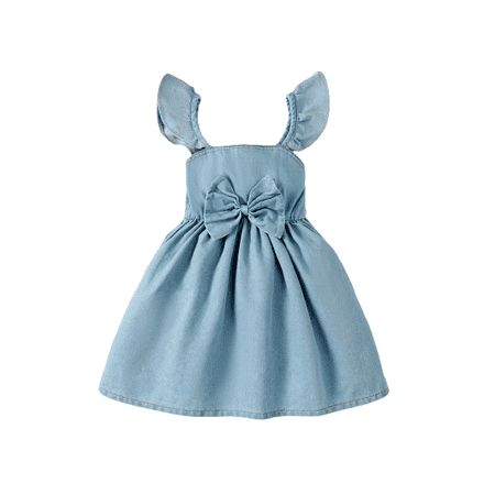 

Mikrdoo Toddler Baby Girls Dress 4 Years Girls Straps 5 Years Girls Bow Dress Summer One Piece Dress Blue