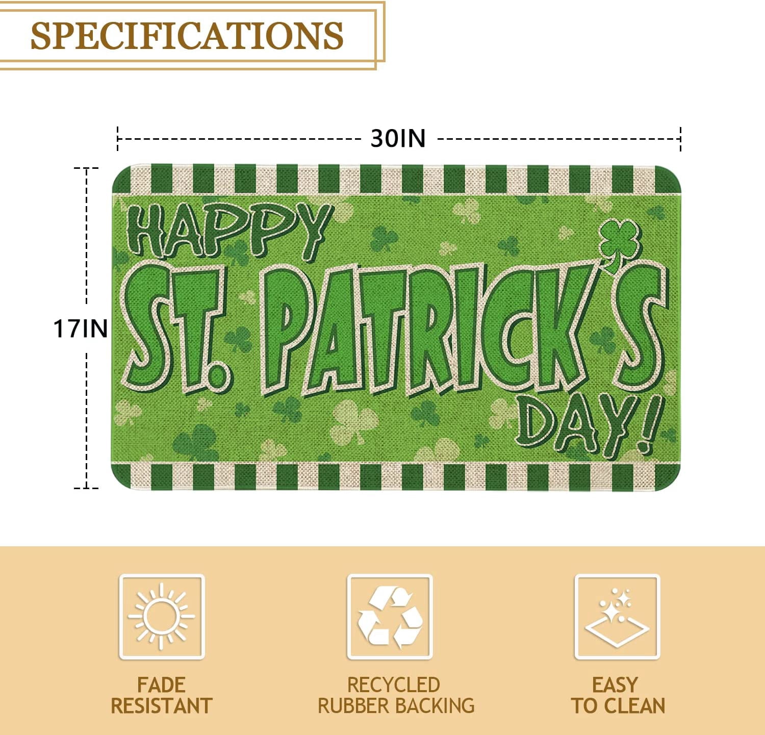 Roszwtit Happy St Patricks Day Door Mat 30 X 17 Inch Green Shamrock Doormat Indoor Outdoor Entrance Floor Rug St Patricks Day Decor Non Slip Rubber Welcome Mats