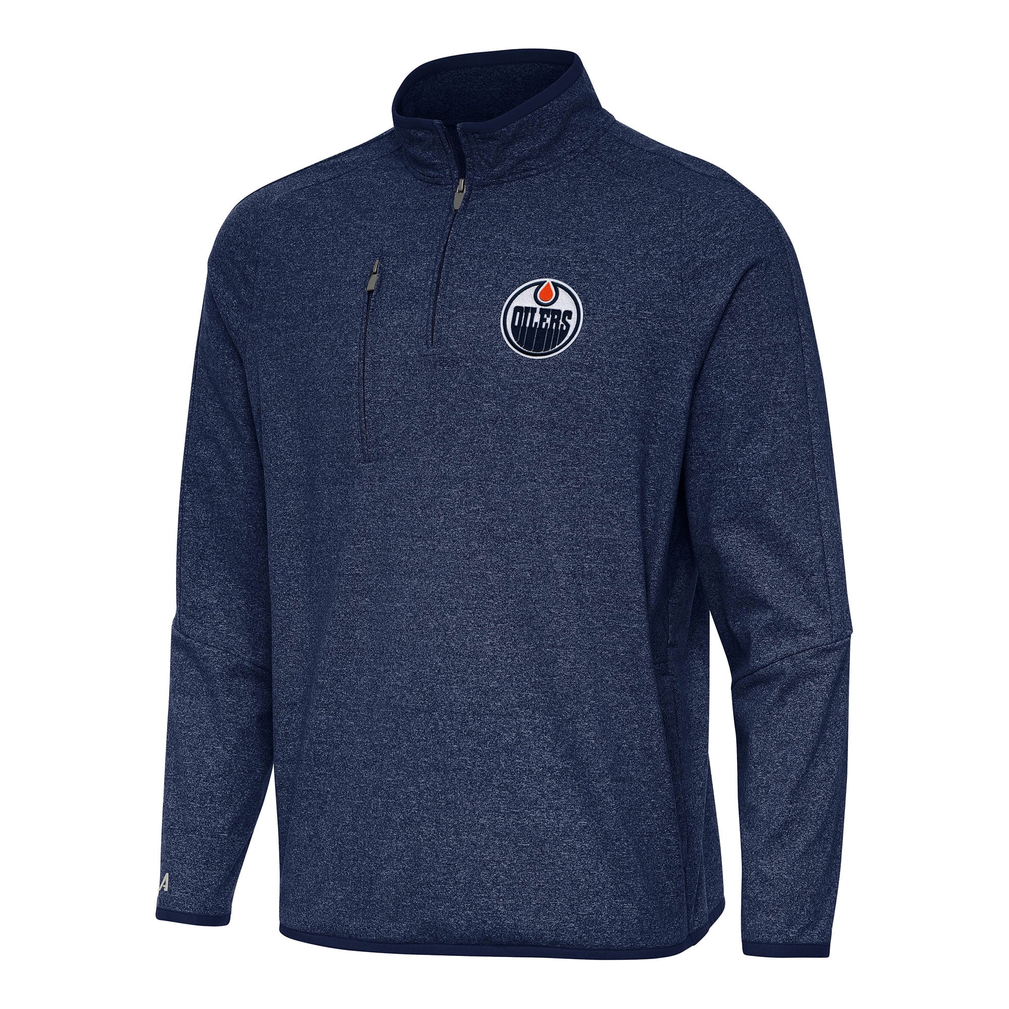 Men's Antigua Heather Navy Edmonton Oilers Certain Quarter-Zip Tri-Blend Sweatshirt