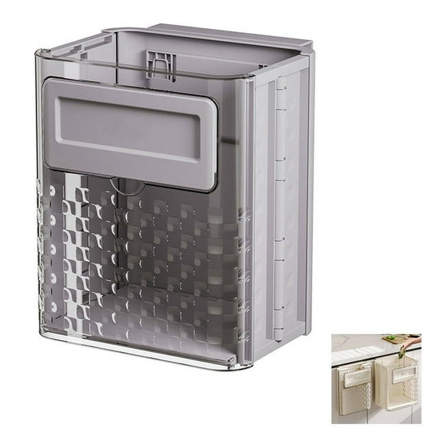 Oleegame 1PC Foldable Hanging Trash Can Foldable Hanging Kitchen Trash Can Wall Mounted Garbage Box Kitchen Food Waste Hanging Trash Can For Kitchen Cabinet Door Portable Trash Can Gray