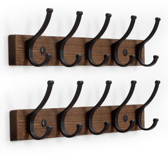 2 Pack Coat Rack Wall Mount, Wood Wall Hooks for Hanging, Wooden Coat Hooks Wall Mount, Entryway Hat Rack Wall Hanger Hooks for Hanging Coat Bag and Towel