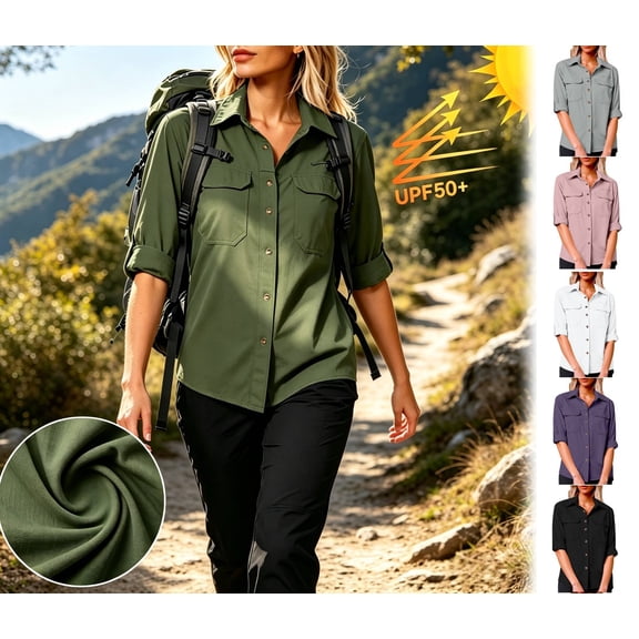 Upf 50 Sun Protection Women's Long Sleeve Shirts Outdoor Fast Dry Fishing Hiking Travel Tops Lightweight Breathable Rash Guard for Summer | CSEONE,Army Green L