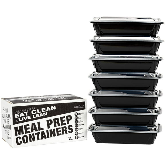 Meal Prep Containers - Food Storage Prep Containers Certified BPA-free - Portion Control, Reusable, Washable, Microwavable Plastic Containers with Lids Bento Box (7 Pack, 1 Compartment, 28 Ounce)