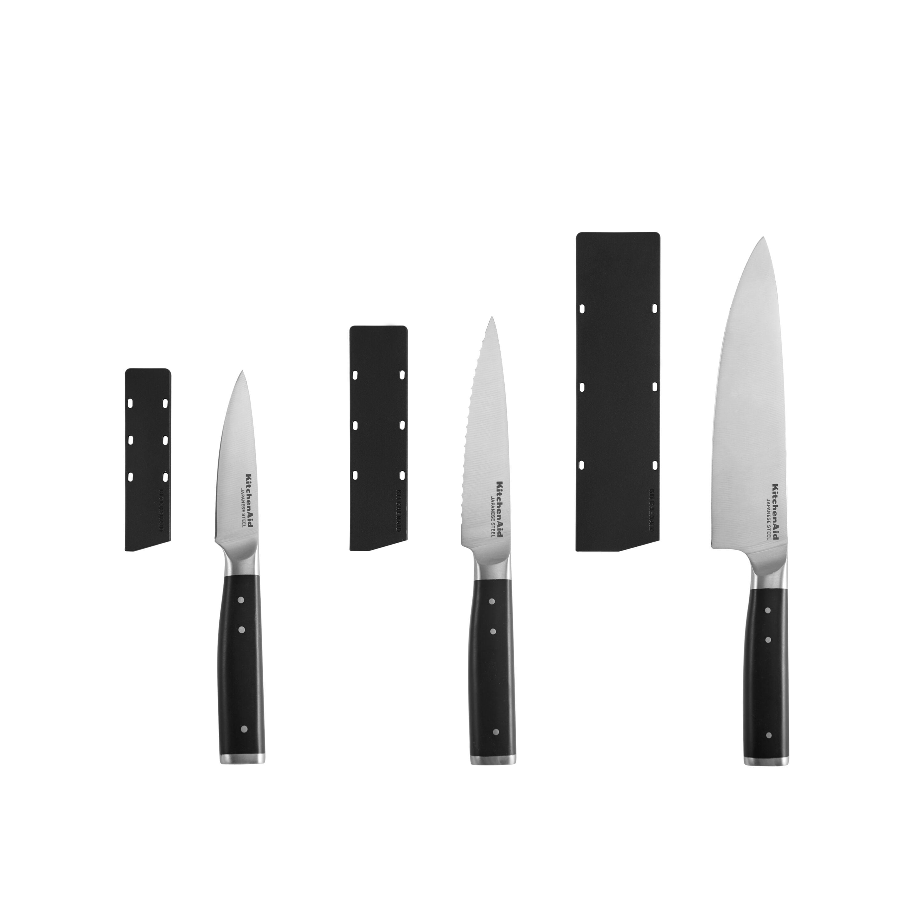 Rædsel Bloodstained Credential Kitchenaid Gourmet 3-piece Forged Tripe-Riveted Chef Knife Set with Blade  Covers, Black - Walmart.com