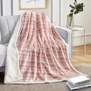 BEAUTEX Sherpa Fleece Throw Blanket,Pink Stripe Blanket,50" x 60",Machine Washable