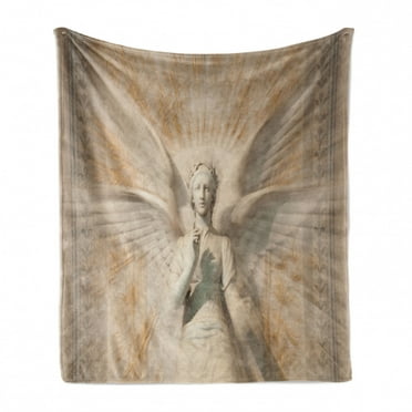 Retro Soft Flannel Fleece Throw Blanket, Angel Woman in Medieval Site Vintage Style Mythical Design, Cozy Plush for Indoor and Outdoor Use, 70" x 90", Yellow White, by Ambesonne