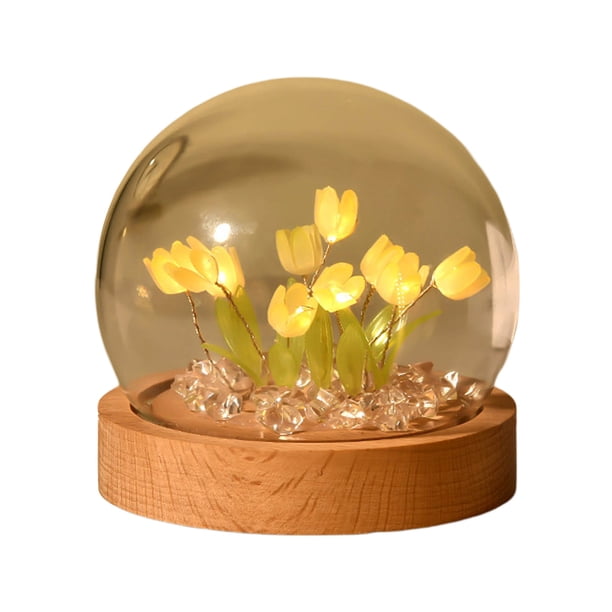 Luz nocturna, decoración de muebles hechos a mano, lámpara de mesa de dormitorio con flores simuladas, decoración para niños, niñas y parejas, adorno de escritorio.