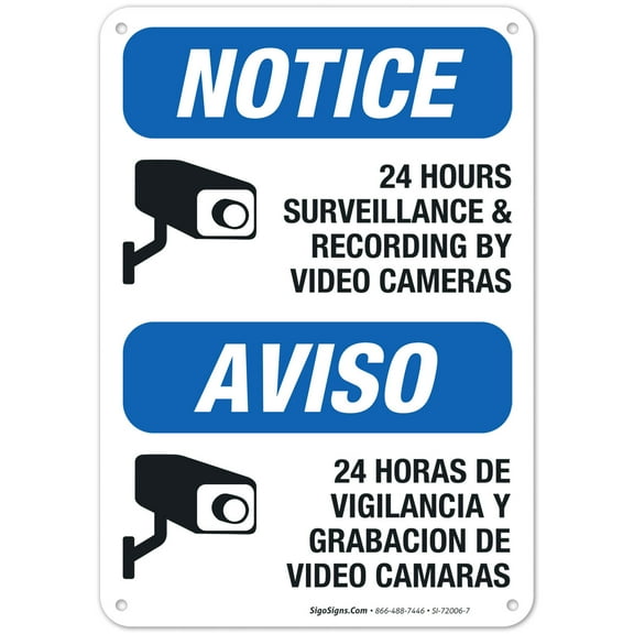 Video Surveillance Sign, CCTV Camera Warning Sign, Bilingual,