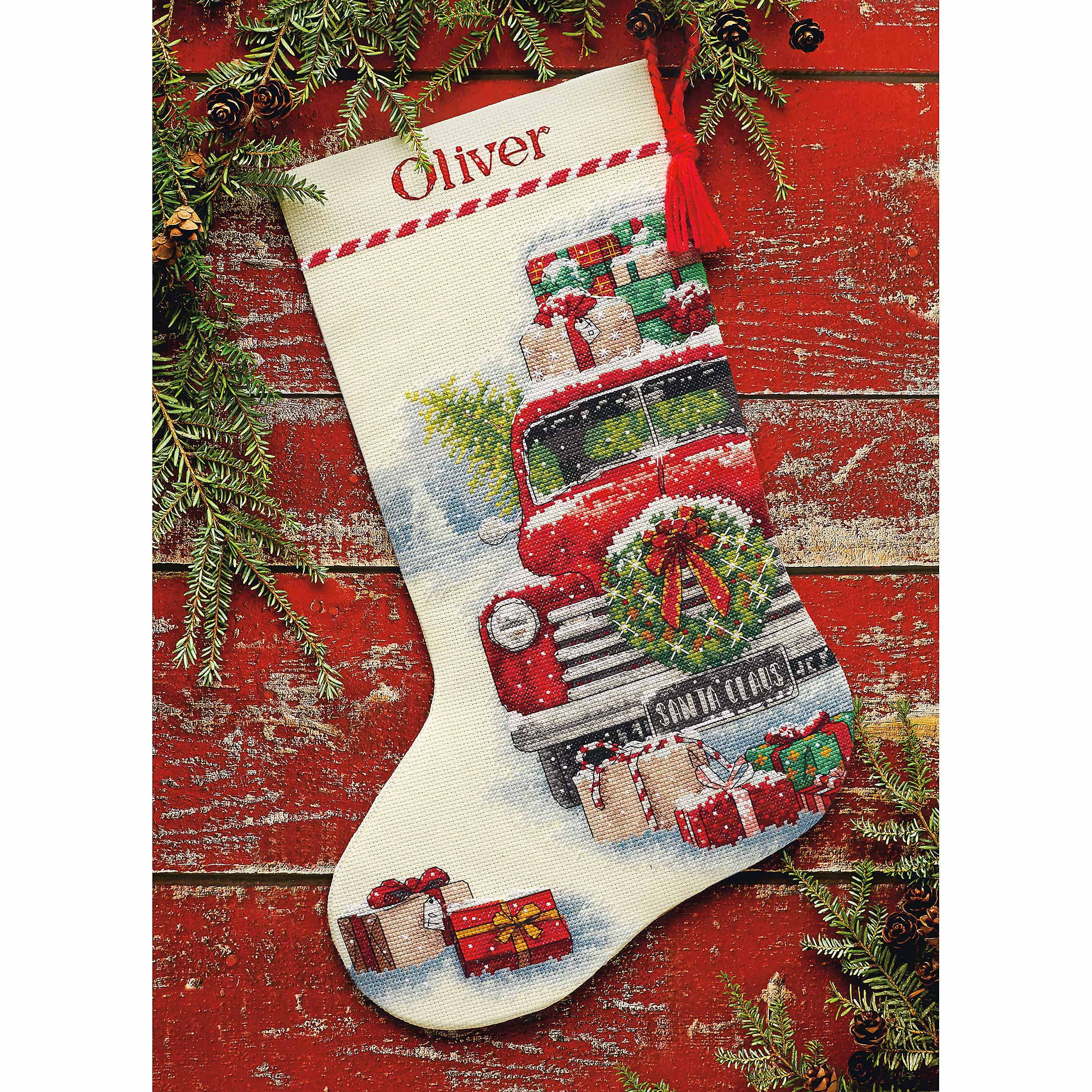 RARE SANTA CLAUS CROSS STITCH STOCKING KIT ALL TUCKERED OUT IN