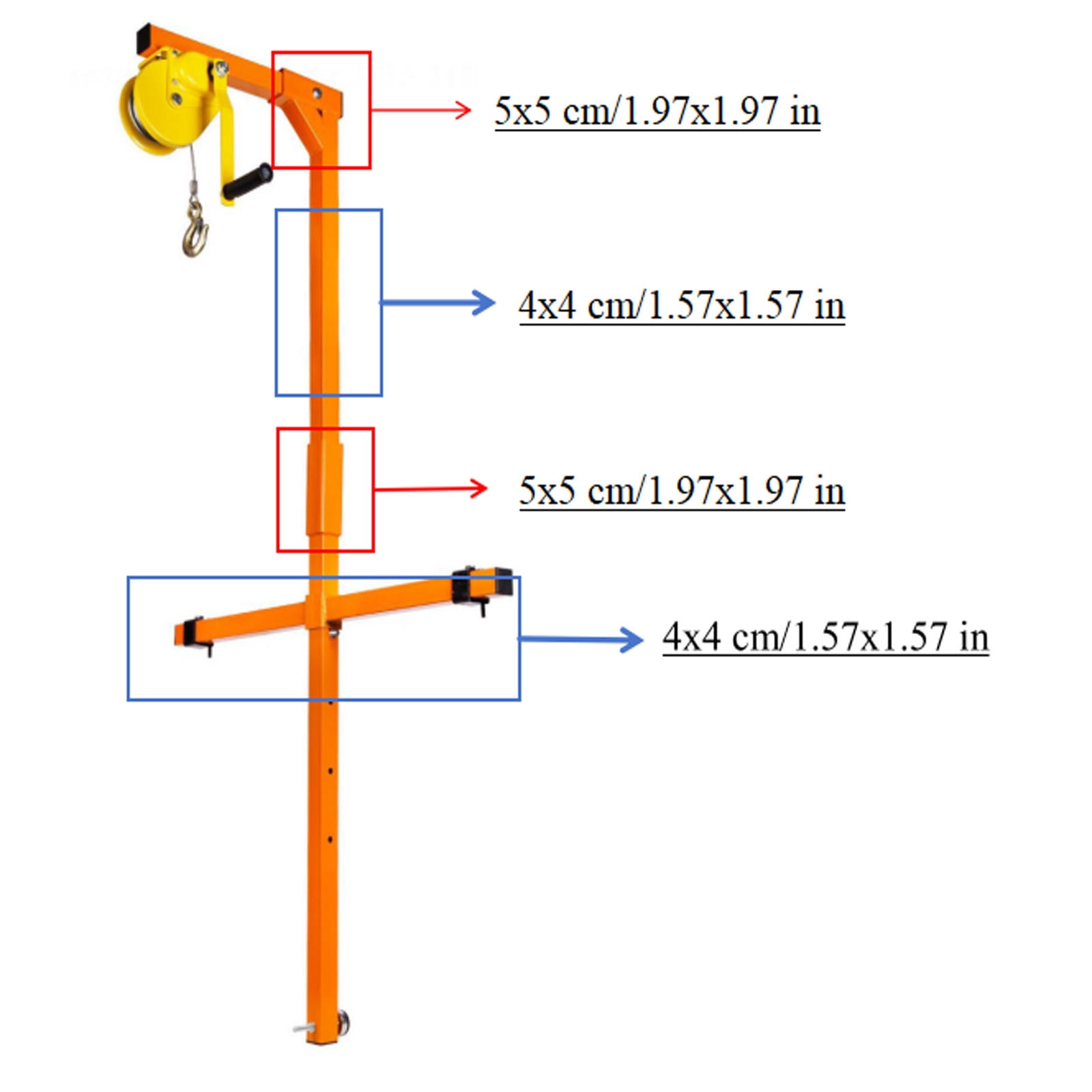500 LBS Air Conditioner Lifting Crane with Adjustable Height, Air Conditioner Lifting Tool 1500 LBS Winch Load Capacity, Orange Crane Bracket, Designed for Installing Outdoor Air Conditioners