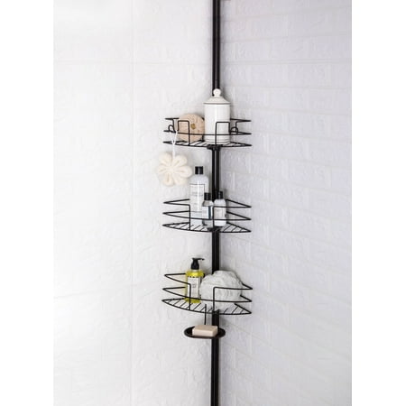 HomeZone 3 Tier Extension Pole Corner Shower Caddy with Wire Shelves - Oil Rubbed