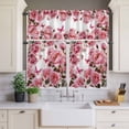 thumbnail image 4 of 3 Piece Kitchen Curtains and Valances Set Pink Roses Cafe Curtains 24 Inch Length Spring Floral Elegant Pastoral Butterfly Valance & Tier Curtain for Living Room Bedroom Window 54"x18"+27"x24"*2, 4 of 6