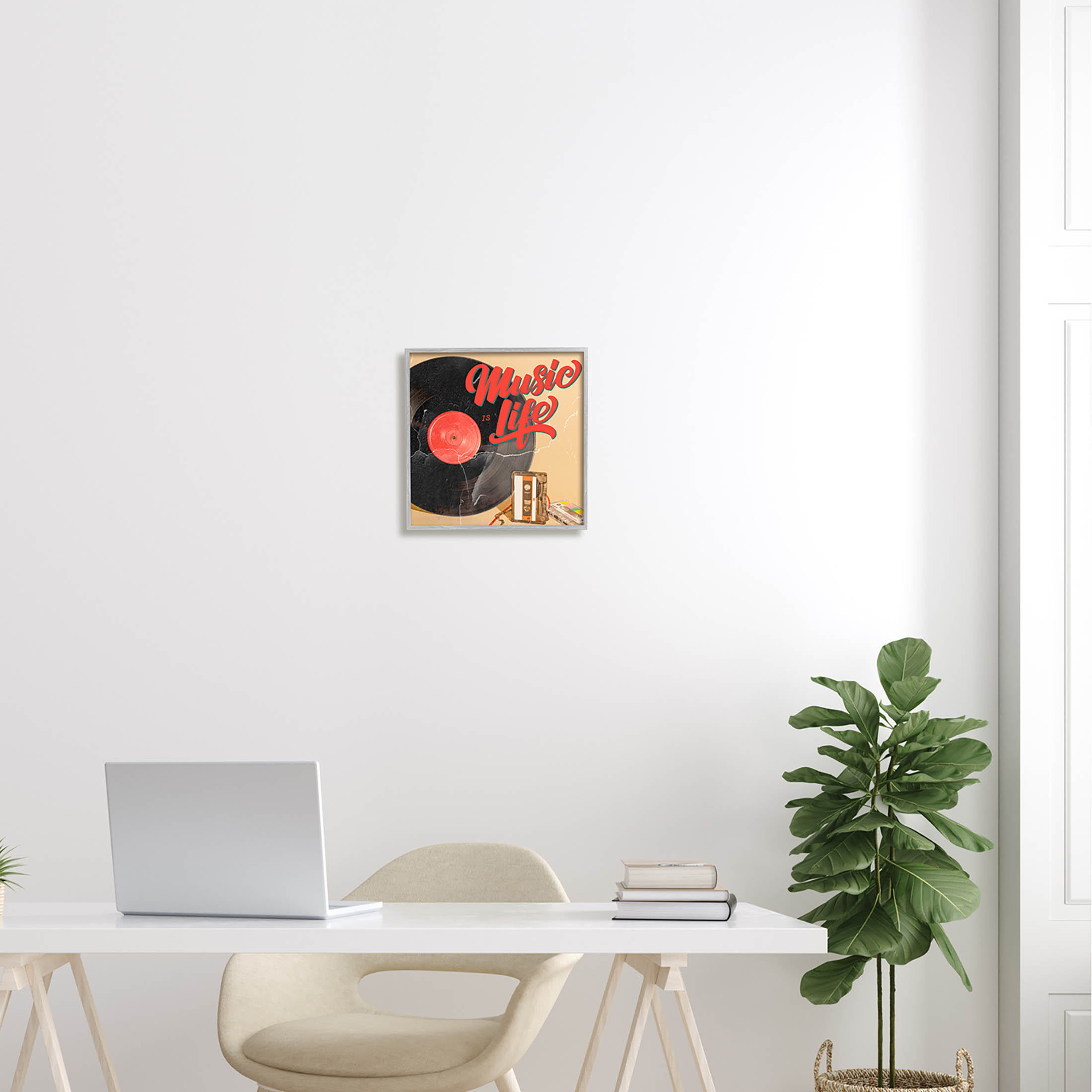 Music Is Life Vintage Cassette Inspirational Graphic Art Gray Framed Art Print Wall Art