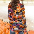 thumbnail image 3 of WTOBBY Women's Halloween Bat Pumpkin Print Cardigan Jacket Fashion Casual Long Sleeve Mid-Length Cover Up Top Lightweight Open Front Outerwear,Purple XL, 3 of 4