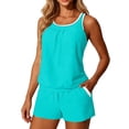thumbnail image 5 of Horkkom Two Piece Swimsuit for Women Summer Beach Bathing Suit Solid Color Slim Tankini Swimsuits with Shorts, Camisole Topss L, 5 of 10
