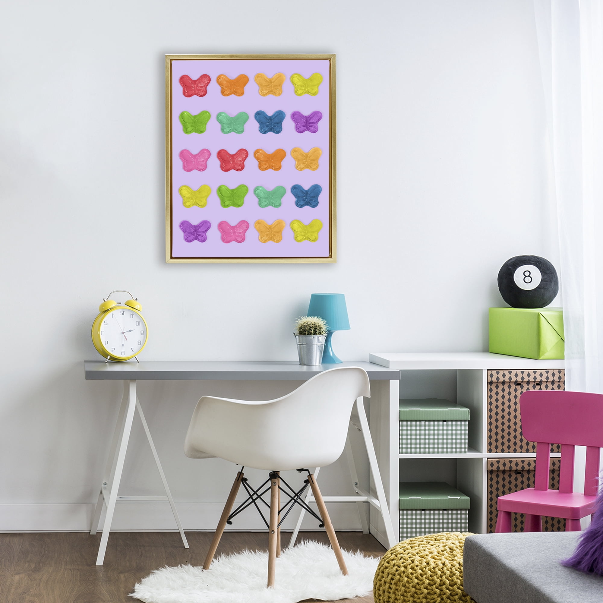 Stupell Industries Colorful Butterflies on Lilac Gold Framed Floater Canvas Wall Art, design by LISH Creative