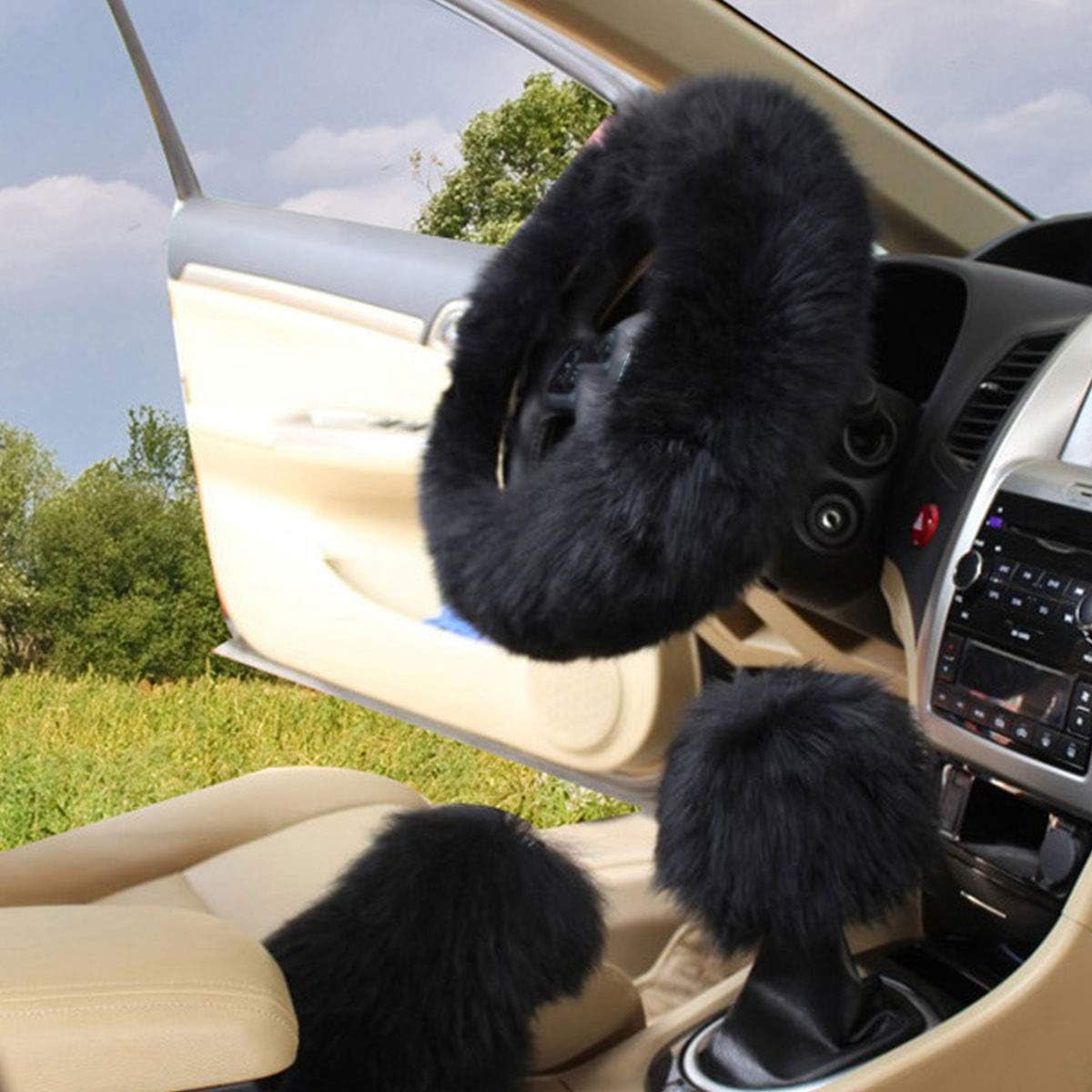 1 Set 3 Pcs Car Steering Wheel Cover Handbrake Cover and Gear Shift Cover Set Faux Wool Warm Winter, Violet