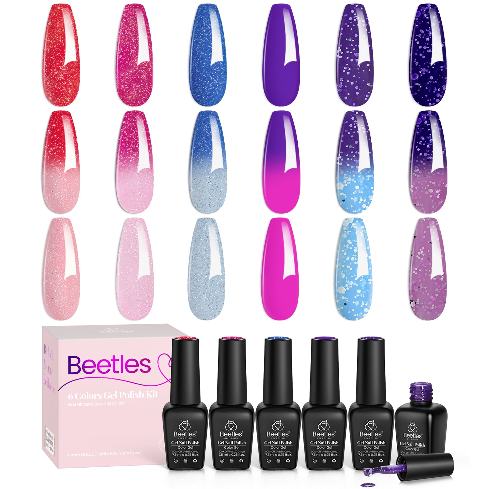 Beetles Gel Polish Color Changing Set 6 Colors Nail Gel Polish Blue