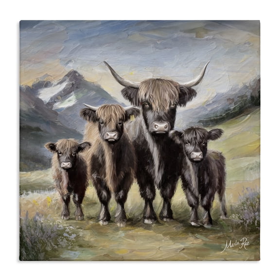 Stupell Industries Farmhouse Cattle Family in Highlands Canvas Art, 17 x 17, by Marla Rae