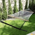 thumbnail image 4 of Zupapa Double Outdoor Hammock with Stand, 2 Persons Cotton Rope Hammock with Polyester Pad and Pillow for Backyard Porch Patio Garden, 4 of 8