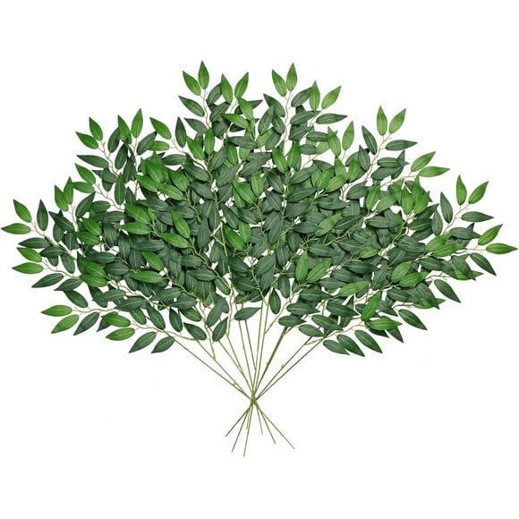 shiyou-12pcs Italian Ruscus Greenery Stems, 25" Artificial Green Leaf Garland Branches Faux Silk Leaves Plants Hanging Greenery Spray for Spring Wedding Bouquet Filler Table Centerpieces Home Decor