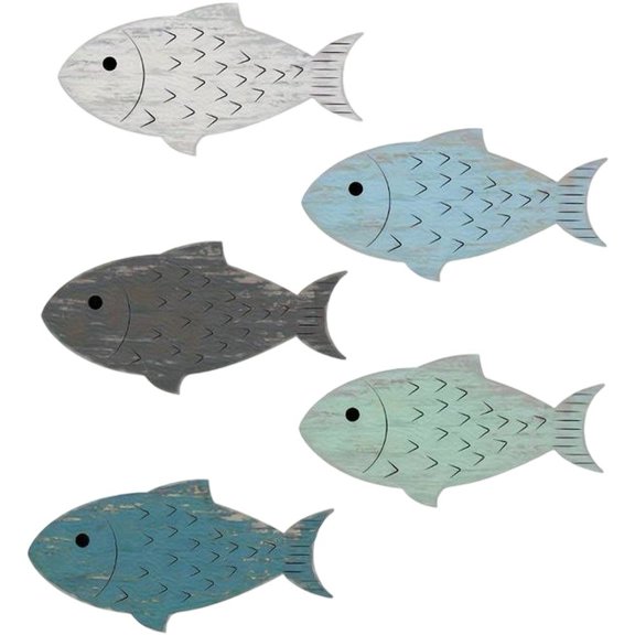 Wooden Fish Wall Decor, Hanging Coastal Wall Art Decor, Vintage Bathroom Wall Art Ornaments Coastal Nautical Art for Home,Lake House,Ocean Bathroo