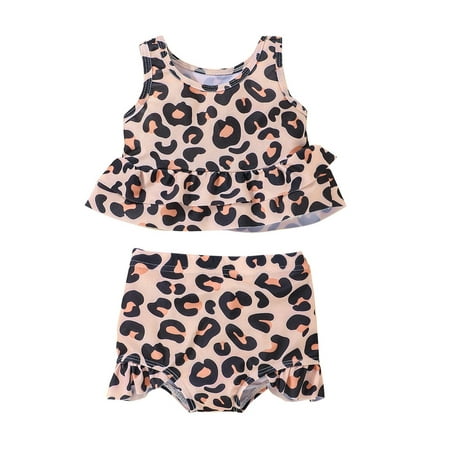 

Toddler Swimsuit Girl Ruffle Butts Size 80 For 18 Months-24 Months Summer Sleeveless Leopard Printed Ruffles Two Piece Bikini Swimwear Girls Bathing Suits High Waisted
