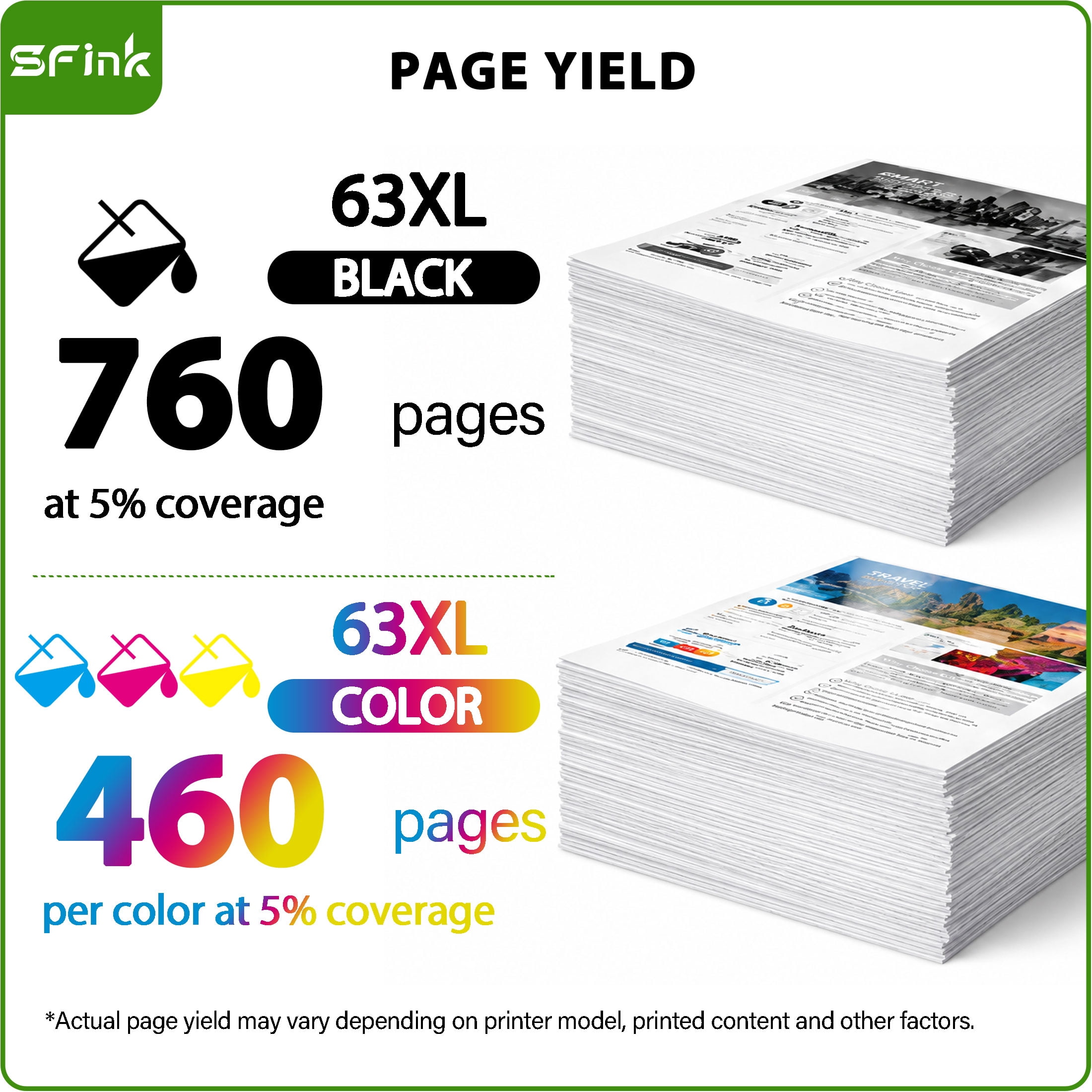 63XL Ink Cartridge Combo Pack Compatible for HP 63 Ink 63XL Ink Cartridges Black/Tri-Color for OfficeJet 3830 3833 4650 4652 4655 5255 5258 Envy 4512 4520 DeskJet 1112 3630 (2 Pack)