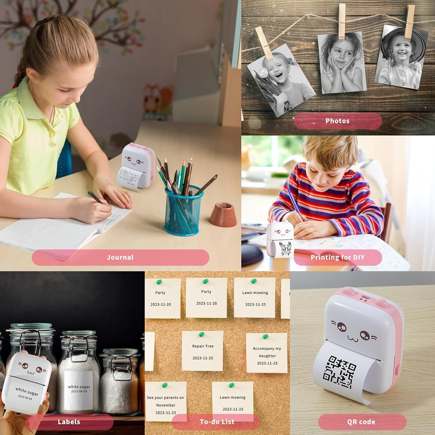Mini Portable Printer, Pocket Thermal Printe with 7 Rolls Paper, Bluetooth Wireless Smart Printer for Android iOS Smartphone, Inkless Printers for Photo Picture Office Receipt QR Code Label List Note