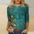 thumbnail image 2 of CYMMPU 3/4 Sleeve Blouses for Women Dressy Casual Flower Printed Round Neck Loose Fit Spring Tops Summer Trendy Shirts Tunic Tops Lightweight Basic Tees Multicolor XXXXXL, 2 of 5