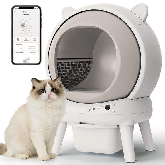 CBJCBJ 70L Smart Automatic Self-cleaning Cat Litter Box, Supports APP Control and Multiple Layer Safety Protection,White