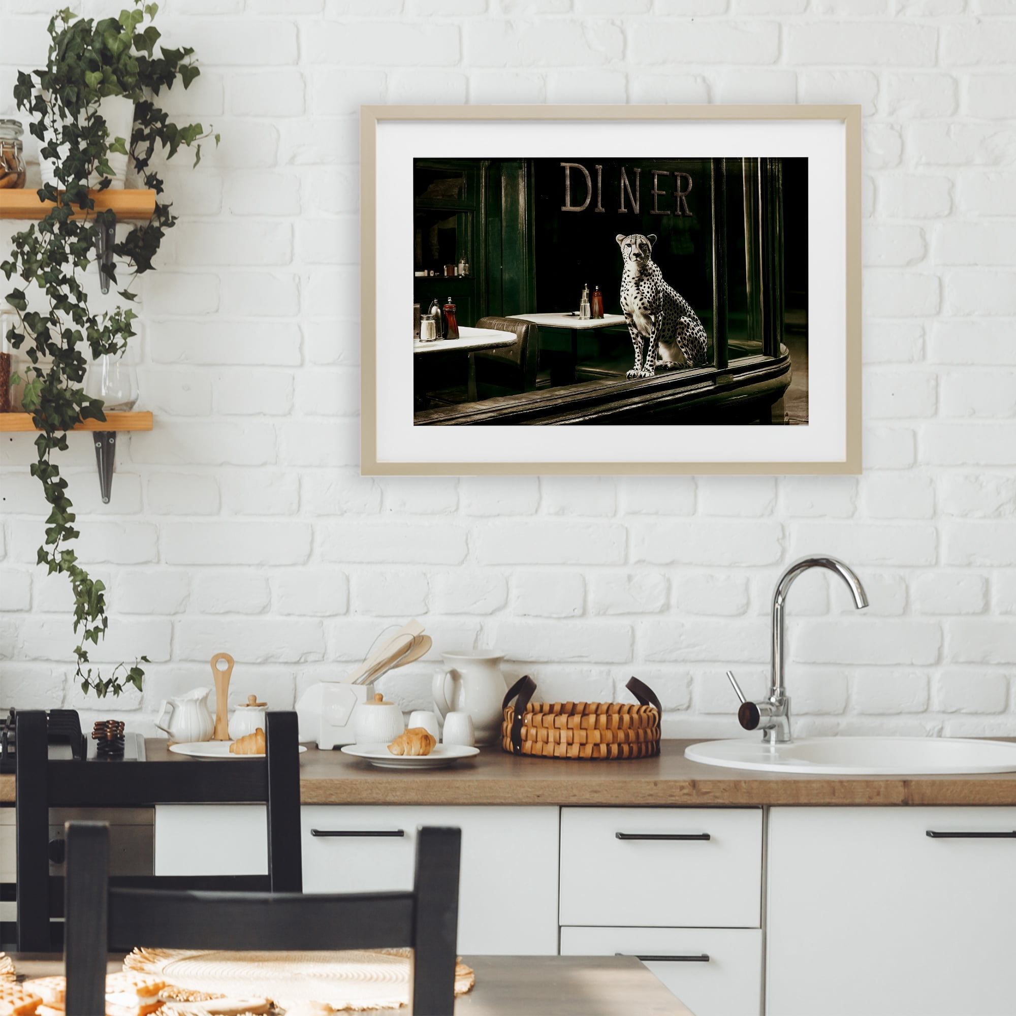 Stupell Industries Diner Sentry Leopard Birch Framed Print Under Glass, design by Annabelle Hall