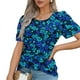 thumbnail image 3 of Camiseta de Cuello Redondo de Impresión Floral Casual de Manga Corta de las Mujeres, Blusa de Verano de Moda Ligera para el Día Y la Fiesta, 3 of 7