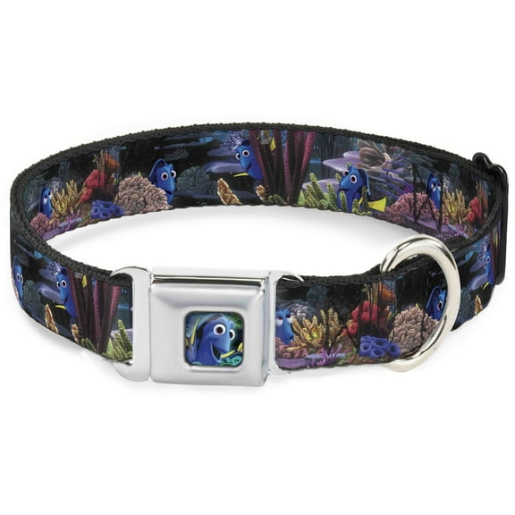 Disney Pet Collar, Dog Collar Metal Seatbelt Buckle, Dory Hiding Poses Under the Sea, 9.5 to 13 Inches 1.0 Inch Wide