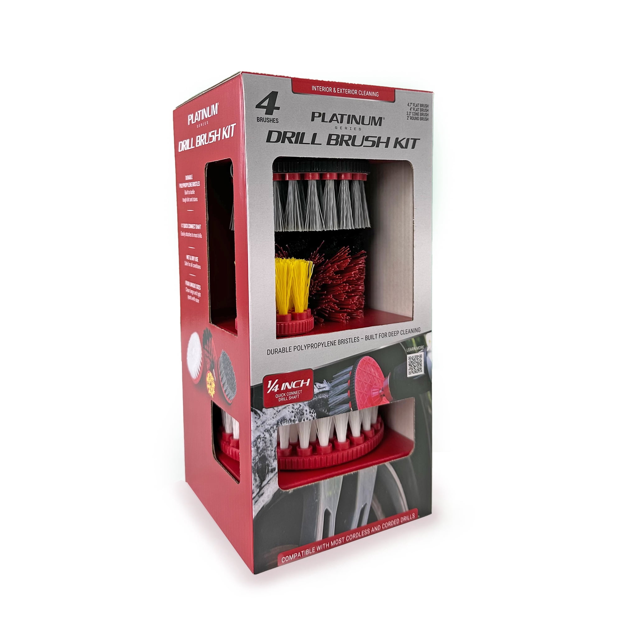Platinum Series 4-Piece Drill Brush Set for Cleaning Wheels, Bathroom, and Tough Stains
