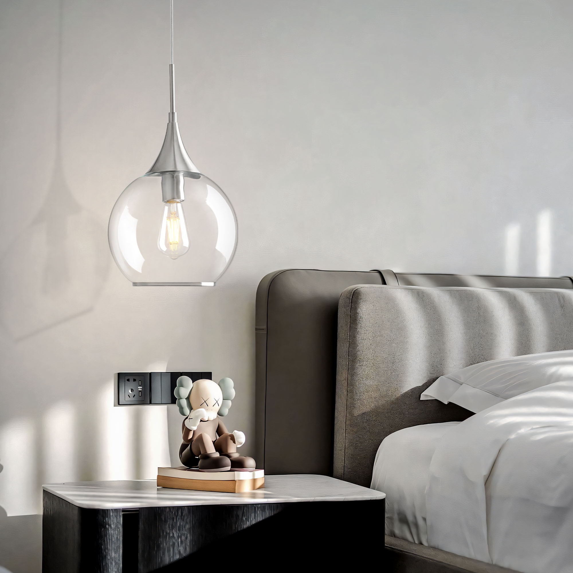 KAISITE Modern Dimmable Kitchen Island Pendant Light, Brushed Nickel Clear Glass Shade Hanging Fixture