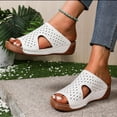 thumbnail image 6 of Wide Width Wedge Sandals for Women Orthopedic Peep Toe Hollow Slip On Slides Ladies Low Heel Comfy Cushioned Footbed Arch Support Slides Recovery Mules Casual Shoes for Outdoor Indoor Daily Wear, 6 of 6