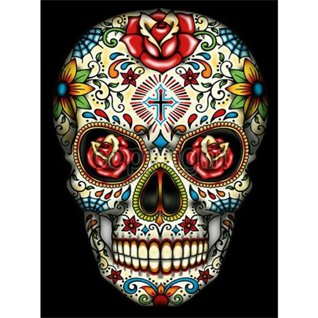 Pintura de diamante (DB6402) Calavera de flores Imagen de diamantes de imitación de resina redonda completa (Q1576) 20X30cm Hugtrwg Para estrenar