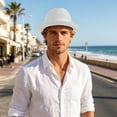 thumbnail image 2 of Ticikt Mens Breathable Mesh Fedora Hat, Summer Outdoor Short Brim Fedora Sun Hat,White, 2 of 6
