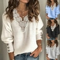 thumbnail image 1 of Pull à Manches Longues en Dentelle Patchwork Col en V avec Boutons pour Femmes Automne Hiver, 1 of 1