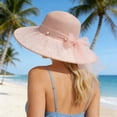 thumbnail image 3 of Beach Sun Hats for Women Wide Brim Straw Hat Outdoor Breathable Bow for The Seaside Foldable Roll up Cap, 3 of 5