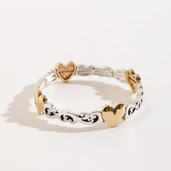 Howard's Two Tone Love Designer Heart Stretch Cuff Bracelet for Women