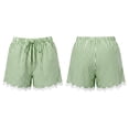 thumbnail image 7 of Yievot Cotton Linen Shorts for Women Striped Lace Trim Elastic Waist Drawstring Relaxed Fit Summer Casual Beach Shorts, 7 of 7