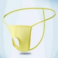 thumbnail image 2 of LNWUY Men's Solid Color Low Rise Quick Dry Breathable Front Center Thong with Hole Thong G-String T-Back Underwear Yellow M, 2 of 5