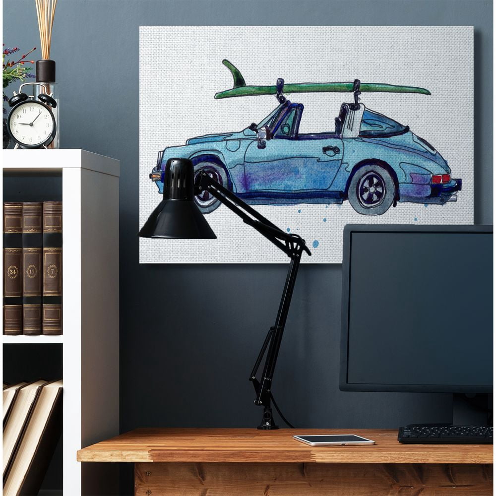 Stupell Industries Vintage Blue Car Retro Beach Surf Style Canvas Wall Art Design by Paul McCreery