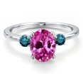 thumbnail image 3 of Gem Stone King 14K White Gold Pink Created Sapphire and Blue Diamond Engagement Ring for Women | 1.20 Cttw | Oval 9X7MM | Gemstone September Birthstone | Size 5, 3 of 6
