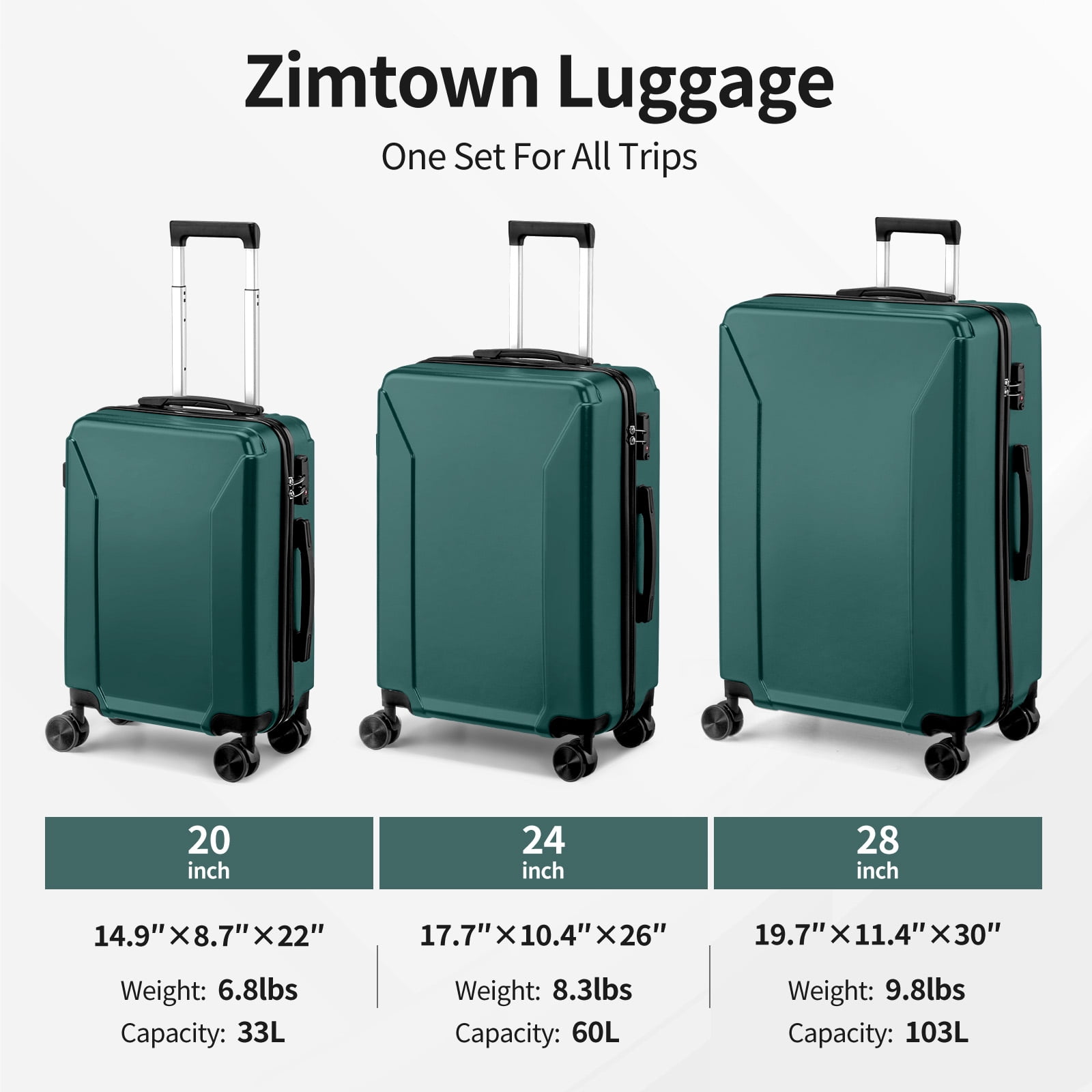 Zimtown 3-Piece Luggage Set with 8 Packing Cubes, Hard Shell Suitcases with Spinner Wheels TSA Lock, Green