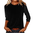 thumbnail image 2 of Women Crewneck Velvet T Shirts 3/4 Length Sleeves Pullover Casual Dressy 2026 Summer Velour Tunic Blouses, 2 of 5