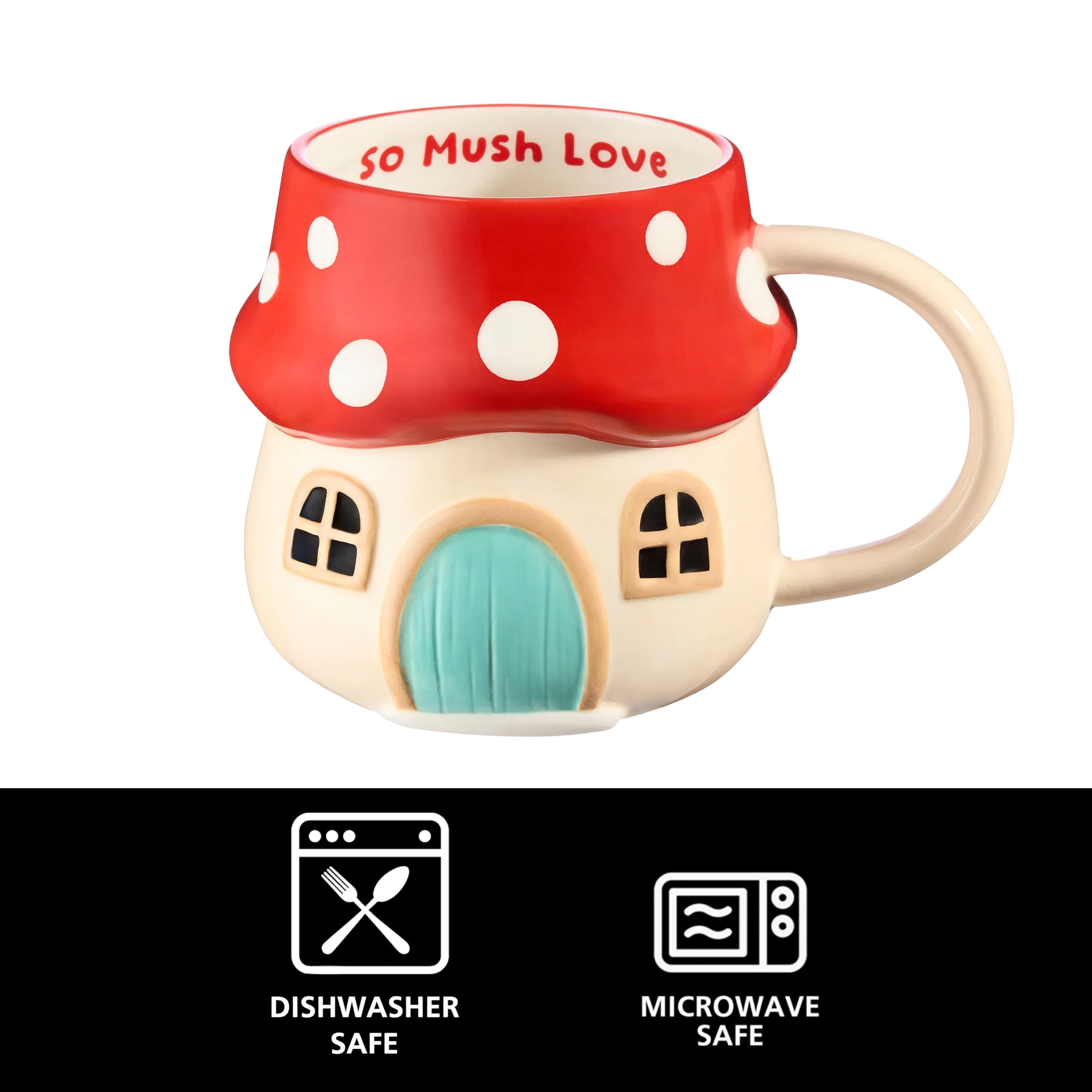 (4 pack) Mainstays 17.25 oz Red & Beige Mushroom Earthenware Mug